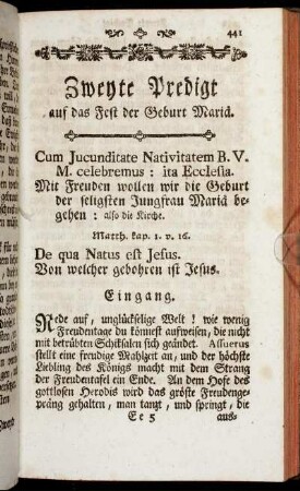 Zweyte Predigt auf das Fest der Geburt Mariä.