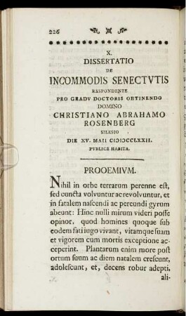 X. Dissertatio de incommodis senectutis.