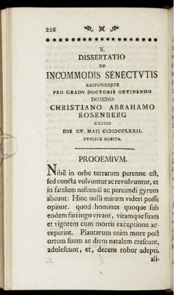 X. Dissertatio de incommodis senectutis.