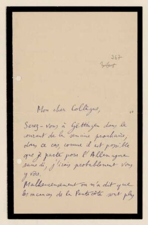 Nr. 16 (= Nr. 367) Brief von Henri Poincaré an Felix Klein. Ohne Ort, o. D.