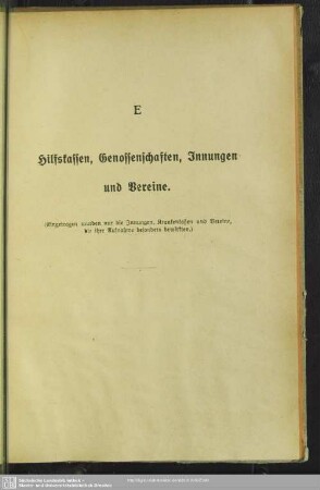 [F]. Hilfskassen, Genossenschaften, Innungen und Vereine