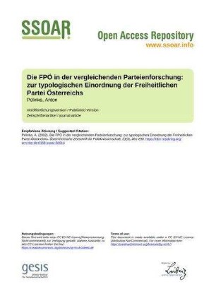 Die FPÖ in der vergleichenden Parteienforschung: zur typologischen Einordnung der Freiheitlichen Partei Österreichs