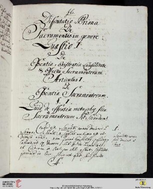 Disputatio Prima De Sacramentis in genere