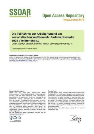 Die Teilnahme der Arbeiterjugend am sozialistischen Wettbewerb: Parlamentsstudie 1975 ; Teilbericht II.2