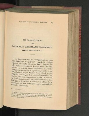 Le Protectorat De L'Afrique Orientale Allemande Depuis L'Année 1907.
