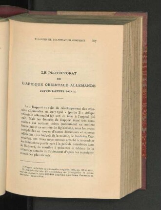 Le Protectorat De L'Afrique Orientale Allemande Depuis L'Année 1907.