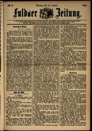 Ausgabe vom Montag, den 14. Januar 1889.
