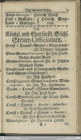 VIII. Königl. und Churfürstl. Sächs. Steuer- Officianten