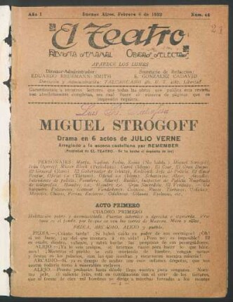 1922004600: Miguel Strogoff : drama en 6 actos