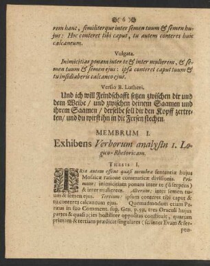Membrum I. Exhibens Verborum analysin I. Logico-Rhetoricam