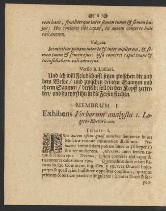 Membrum I. Exhibens Verborum analysin I. Logico-Rhetoricam