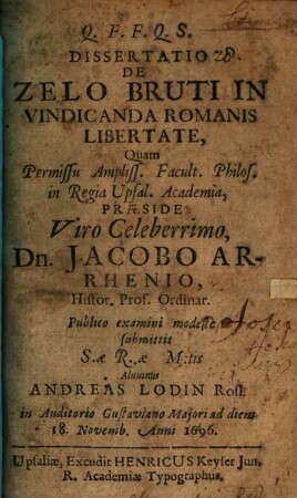 Diss. de zelo Bruti in vindicanda Romanis libertate