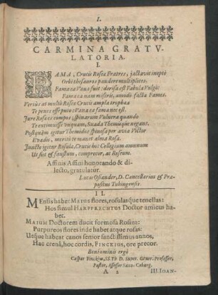 Carmina Gratulatoria. I.