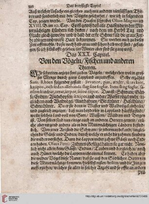 Das XXX. Capitel: Von den Vögeln / Fischen und anderen Thieren