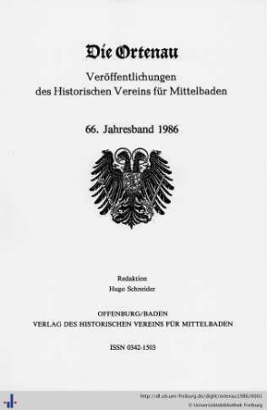 66. Jahresband: Die Ortenau: Zeitschrift des Historischen Vereins für Mittelbaden