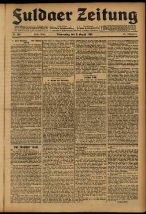 Erste Ausgabe vom Donnerstag, den 07. August 1913.