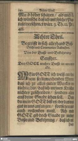 Achter Theil. Begreifft in sich allerhand Buß-, Beicht- und Communion-Andachten