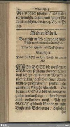 Achter Theil. Begreifft in sich allerhand Buß-, Beicht- und Communion-Andachten