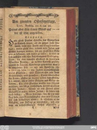 Am zweyten Osterfeyertage. Text. Apostelg. 10. v. 34. 35.