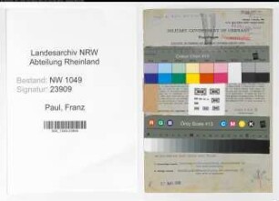 Entnazifizierung Franz Paul , geb. 09.06.1891 (Inspektor)