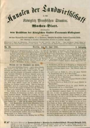 No. 26. Berlin, den 26. Juni 1861. I. Jahrgang.
