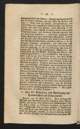 V. Von der Entlassung und Versorgung der Seminaristen und Präparanden.