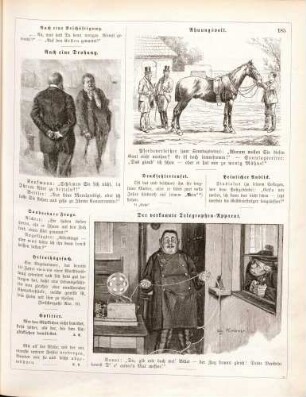 "Auch eine Drohung" "Ahnungsvoll" "Der verkannte Telegraphen-Apparat"