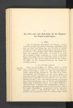 V. Das Blut und seine Bedeutung für die Diagnose der Organveränderungen.