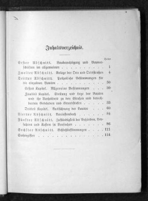 Inhaltsverzeichnis zur Bauordnung