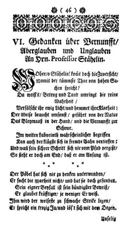 VI. Gedanken über Vernunfft.