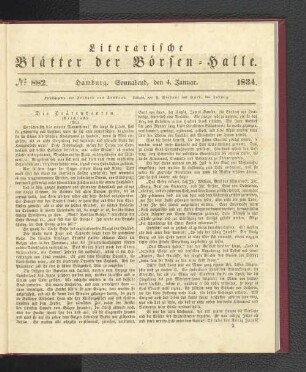 No 882. Hamburg. Sonnabend, den 4. Januar. 1834.: No. 882, Hamburg. Mittwoch, den 4. Januar. 1834.