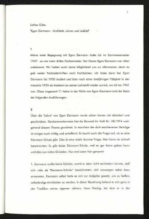 "Egon Eiermann - Architekt, Lehrer und Leitbild"