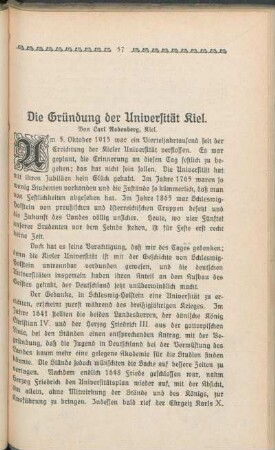 Die Gründung der Universität Kiel. Von Carl Rodenberg, Kiel.