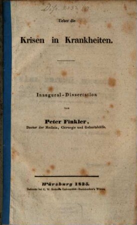Über die Krisen in Krankheiten : Inaug.-Diss.