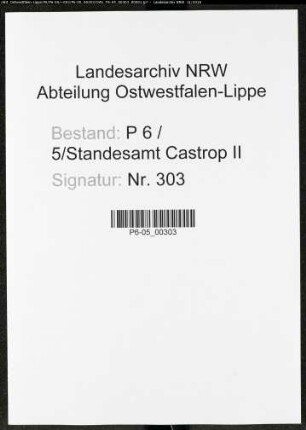 Sterberegister Standesamt Castrop-Rauxel Castrop II
