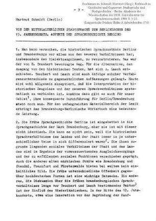 Von der mittelalterlichen Stadtsprache zum Berlinischen des 19. Jahrhunderts. Aspekte der Sprachgeschichte Berlins