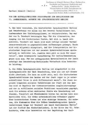 Von der mittelalterlichen Stadtsprache zum Berlinischen des 19. Jahrhunderts. Aspekte der Sprachgeschichte Berlins
