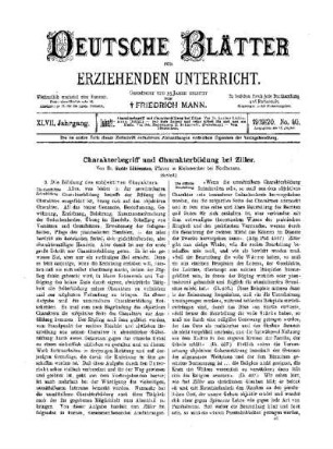 Charakterbegriff und Charakterbildung bei Ziller : (Schluß)
