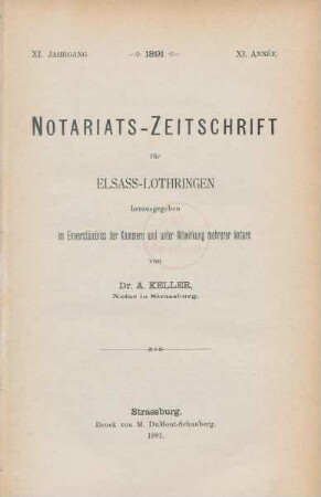 11.1891: Notariats-Zeitschrift für Elsass-Lothringen