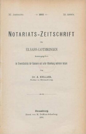 11.1891: Notariats-Zeitschrift für Elsass-Lothringen