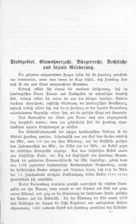 Stadtgebiet. Einwohnerzahl. Bürgerrecht. Rechtliche und soziale Gliederung.