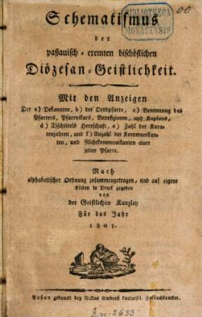 Schematismus des Bistums Passau. 1805, 1805