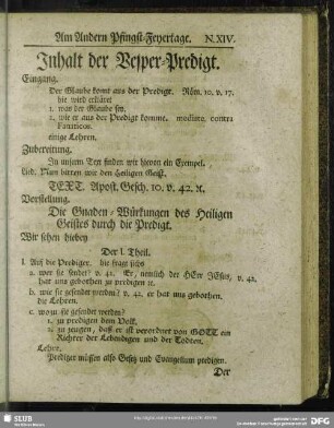 Inhalt der Vesper-Predigt [Am Andern Pfingst-Feyertage]