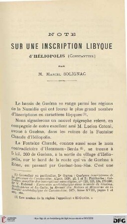 Sér. 5: Note sur une inscription libyque d'Héliopolis (Constantine)