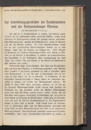 Zur Entstehungsgeschichte der Norddeutschen und der Hermannsburger Mission