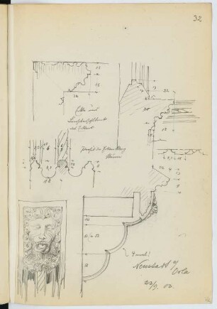 Rathaus, Neustadt/Orla: Details (aus: Skizzen- und Fotoalbum 24)