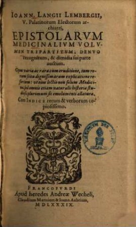 Epistolarum medicinalium : volumen tripartitum