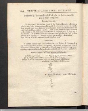 Six Calculs de Marchandises mélés avec des calculs de Change