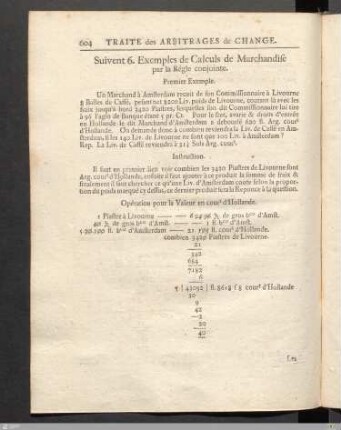 Six Calculs de Marchandises mélés avec des calculs de Change