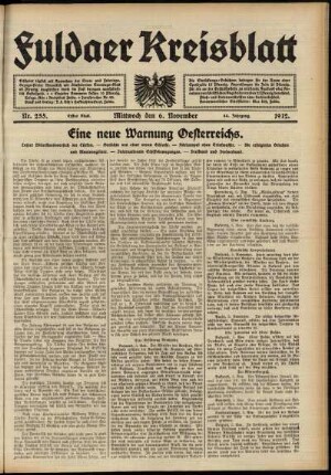 Erste Ausgabe vom Mittwoch, den 06. November 1912.